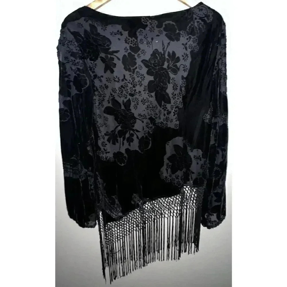 R&M Richards Women’s Black Velour Fringed Blouse Size 14 - Picture 5 of 6